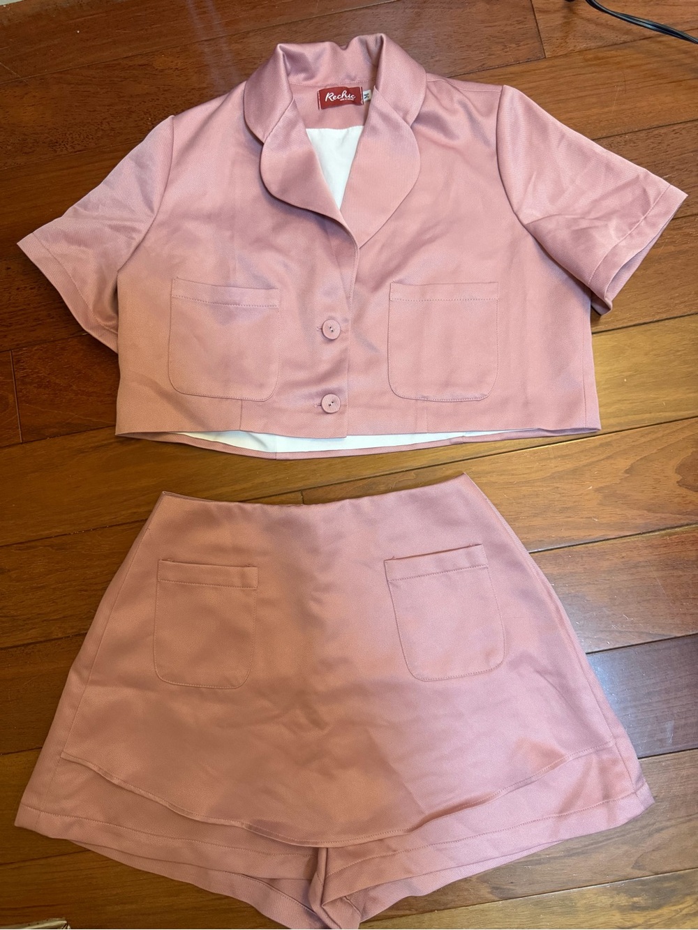 re:named Dusty Rose Cropped Jacket & Skort Set